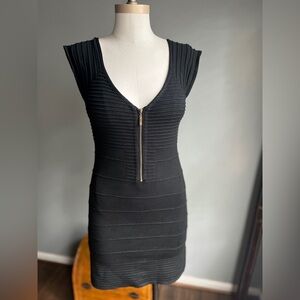 Twenty One Black body Con Super Stretch Zipper Dress Size Medium